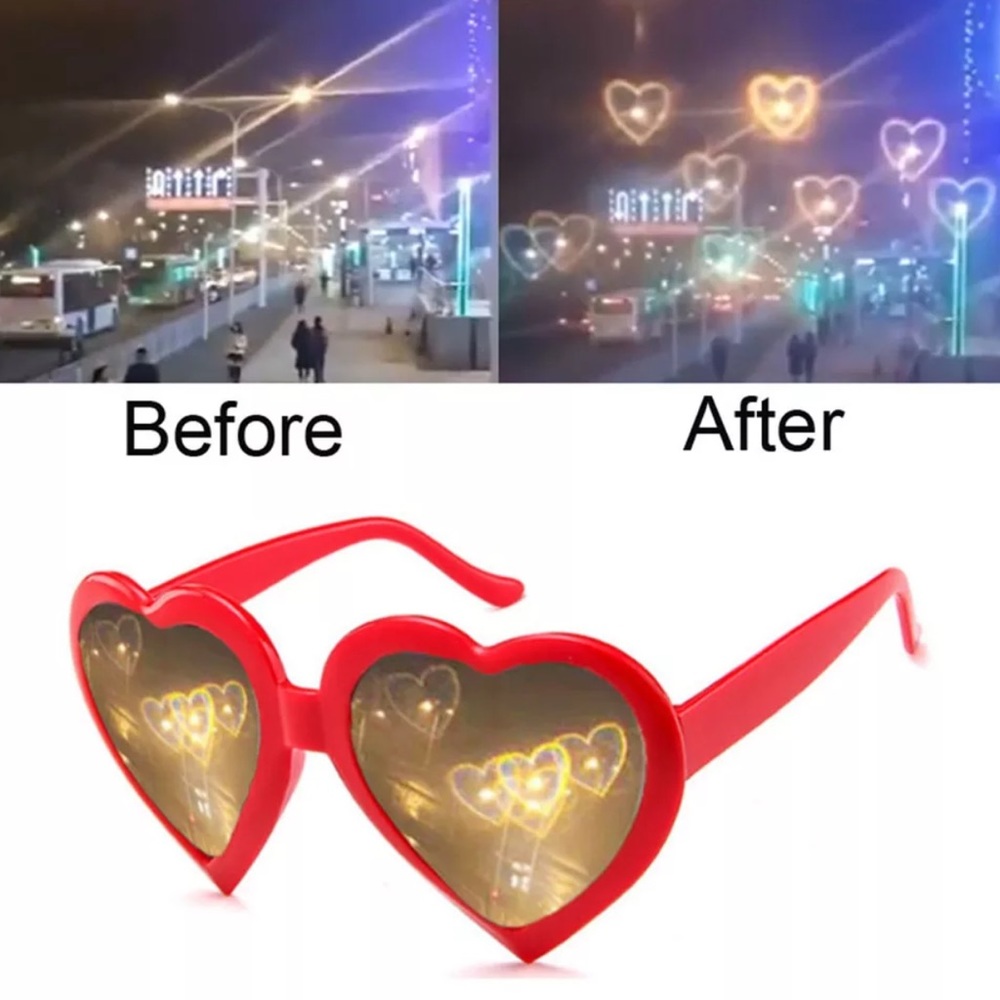 NWOT Yellow Heart-shaped Glasses Sunglasses Light At Night Xmas Party